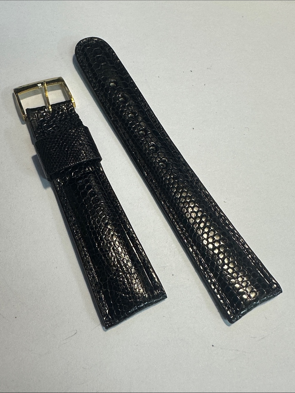 Black Leather Textured Watch Strap with Gold Buckle - Men Accessories